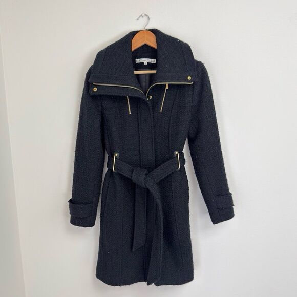 Kenneth Cole Black Boucle Tweed Coat Size 2 - Picture 3 of 7